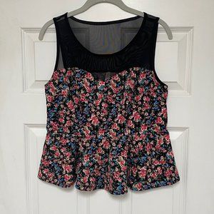 Xhiliration Women's Black Floral Peplum blouse, Size L